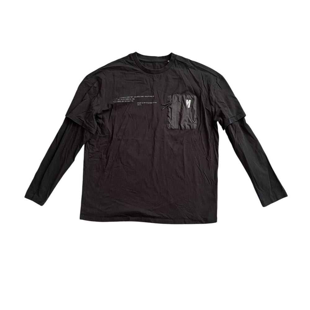Mavi Men’s Large Layered Long Sleeve T-Shirt Black Cotton